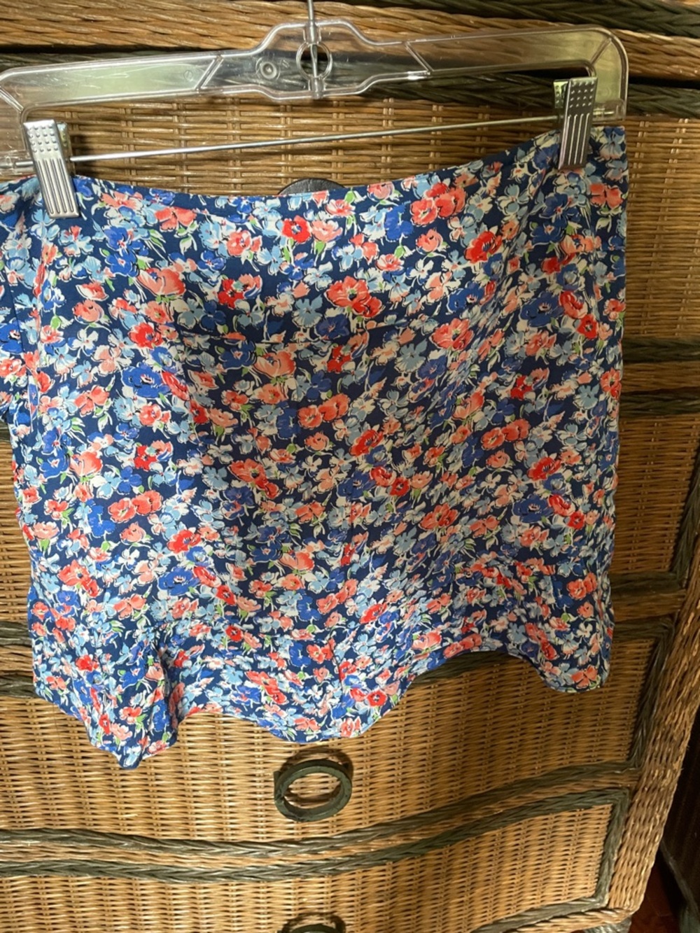 Floral Ruffle Mini Skirt in Navy with Coral & Light Blue Flowers - Picture 2 of 4